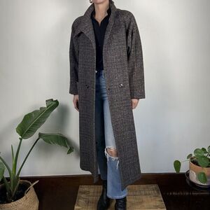 Vintage Wool Tweed Long Coat Herringbone Donegal | Trench Length, USA ILGWU